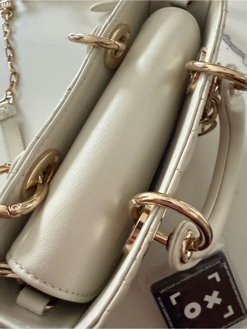 Dior Cream Quilted Mini Top-Handle Crossbody with Gold Hardware - Picture 6 of 8